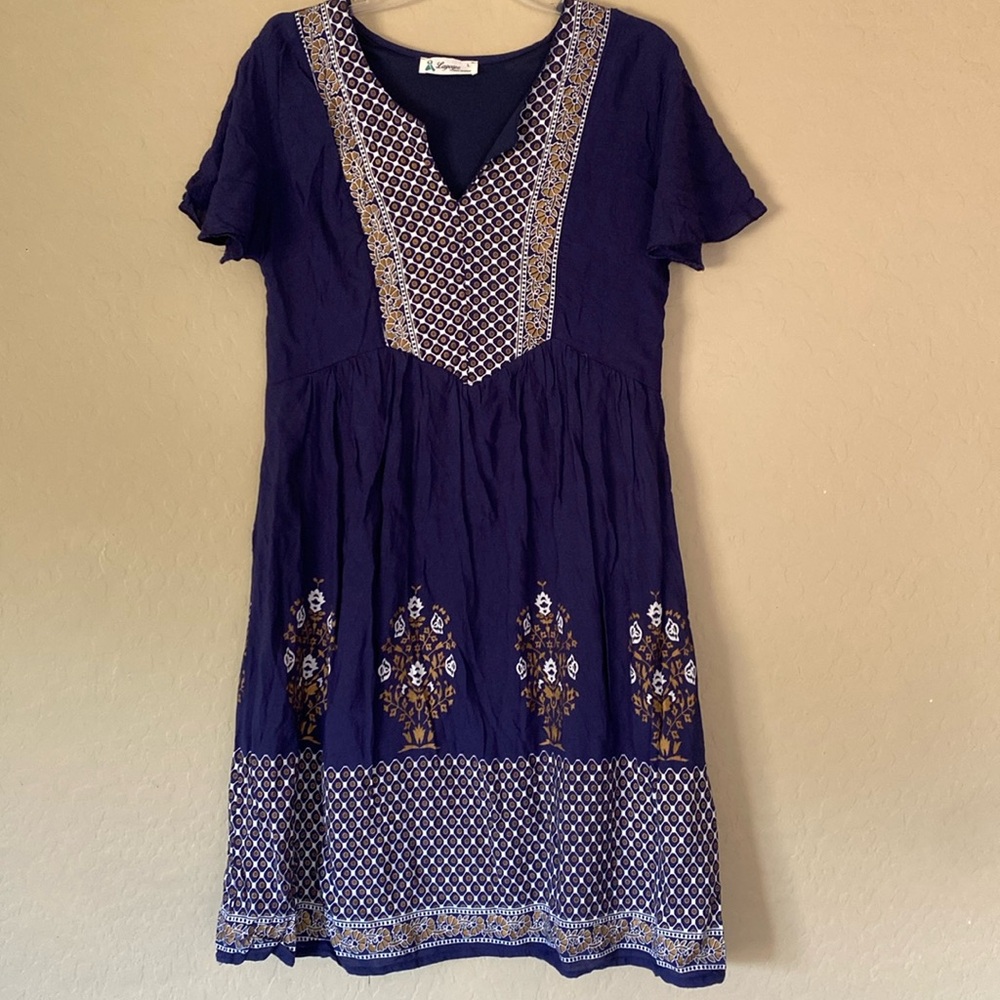 Women's Navy Embroidered Midi Dress